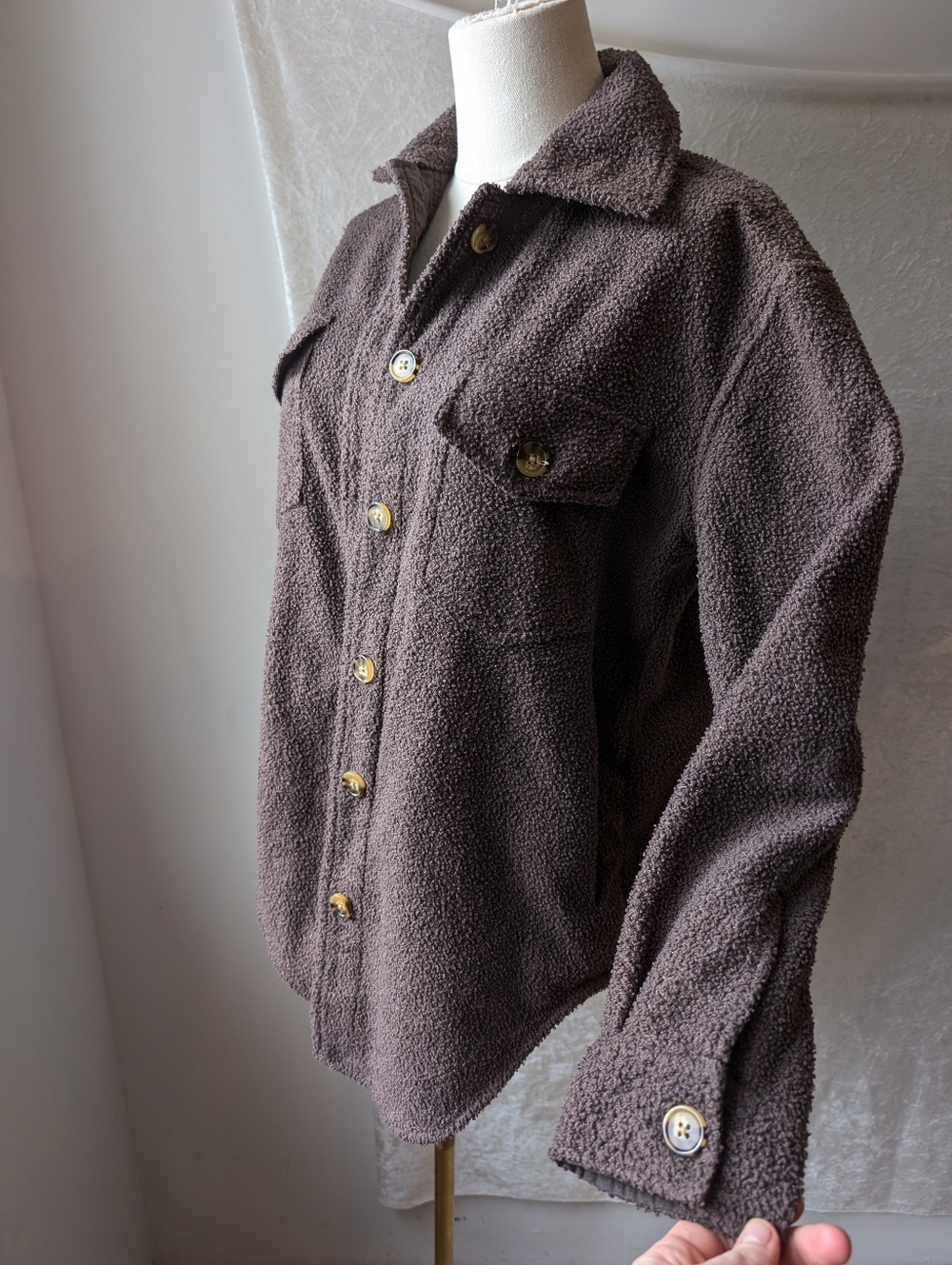 Jackson Rowe Paramint Teddy Shacket Button Down Boyfriend Shirt W Pockets Brown